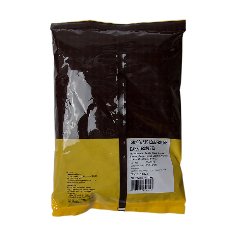 DARK CHOCOLATE COUVERTURE DROPLETS 55.5% 1KG (#14837) - Image 3
