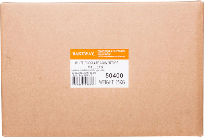 WHITE CHOCOLATE CALLETS 25KG (#50400)