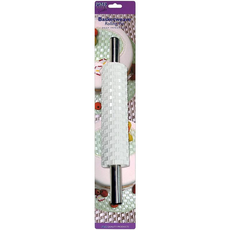10 inch basketweave rolling pin w handle (#53790)