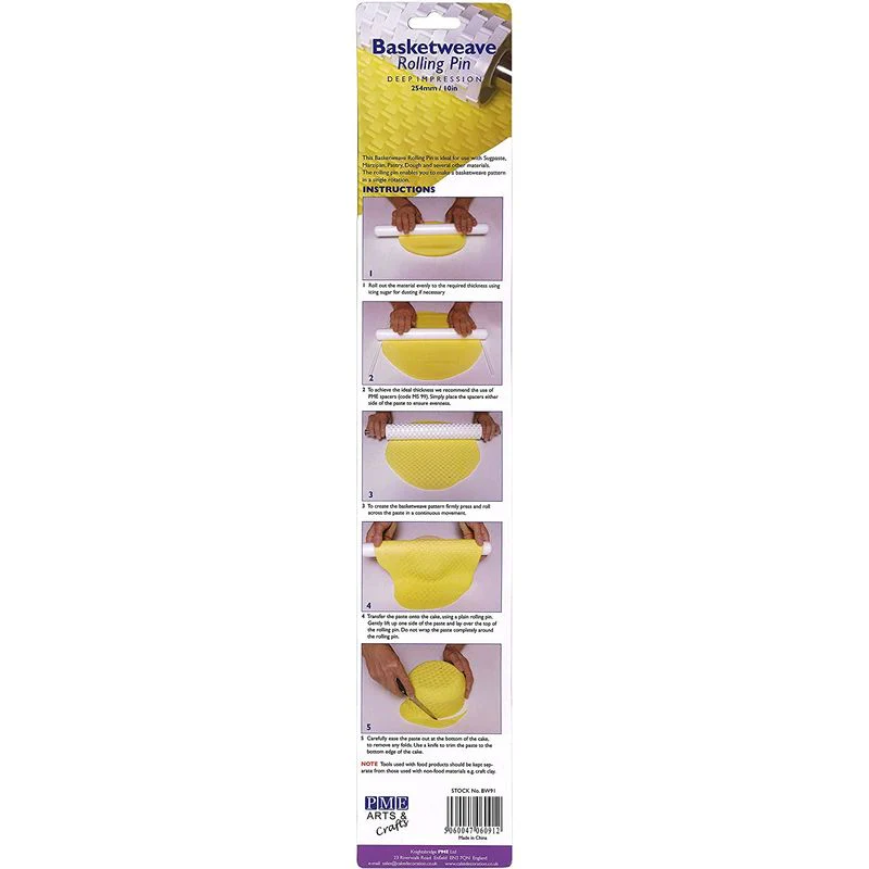 10 inch basketweave rolling pin w handle (#53790) - Image 3