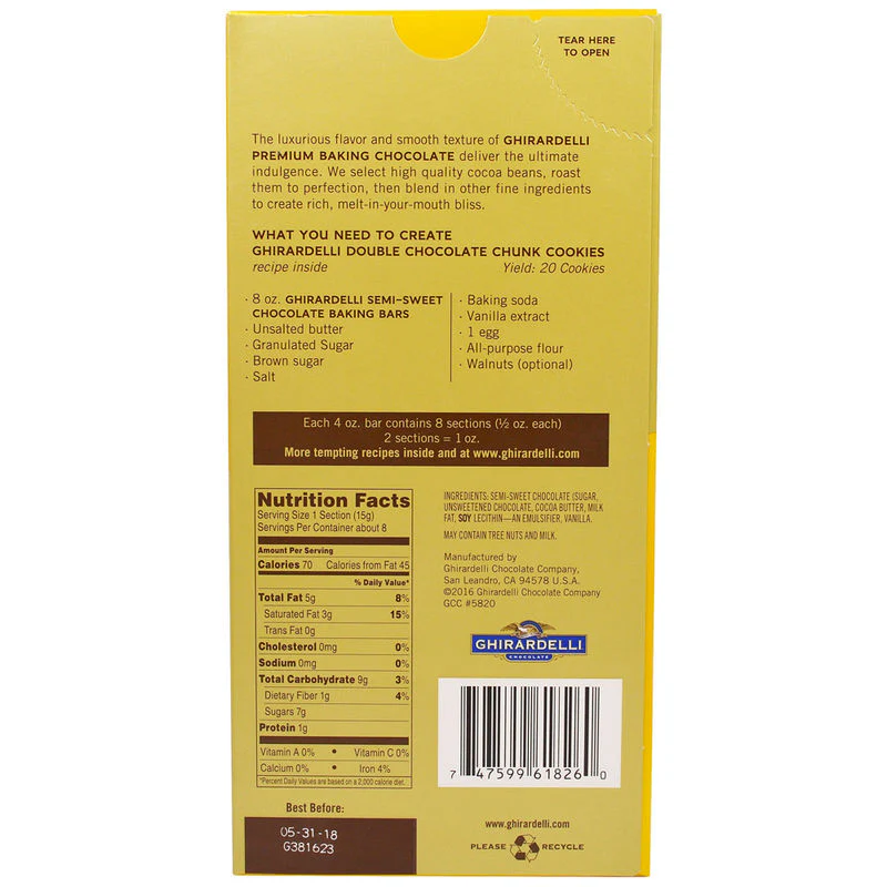 semi sweet baking chocolate bar 4oz (#62866) - Image 3