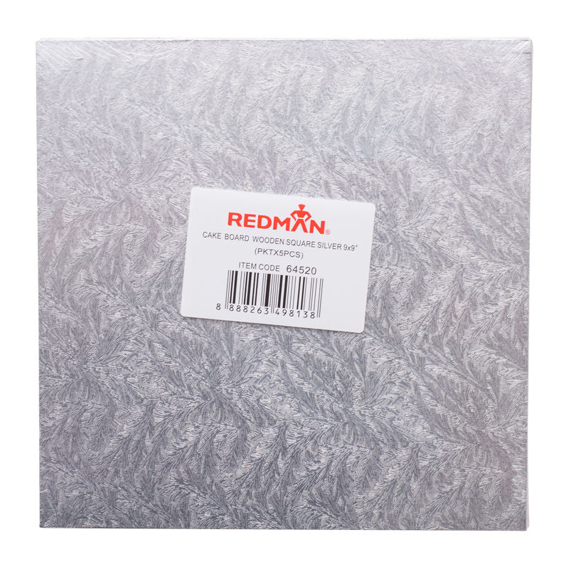 wooden cakeboard square silver 9" 5pcs (#64520)