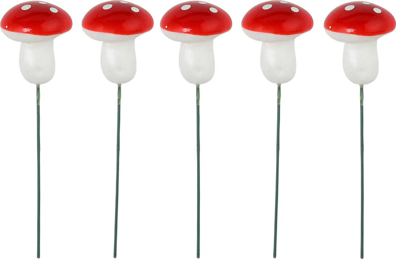 CHRISTMAS PLASTIC MUSHROOM C233 5PCS (#65482)
