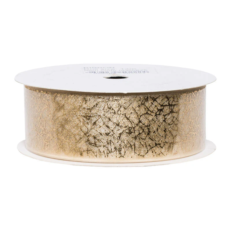 ribbon beige w gold print 25mmx12m (#65825)