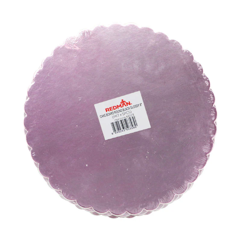 cakeboard 8" round black glossy 5pcs (#66123)