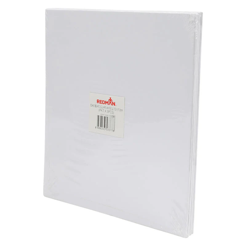 square cake board 8" glossy white 5pc (#102383) - Image 2