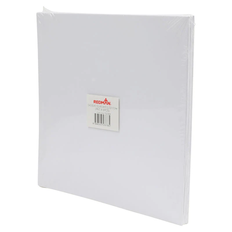 square cake board 9" glossy white 5pc (#102384)