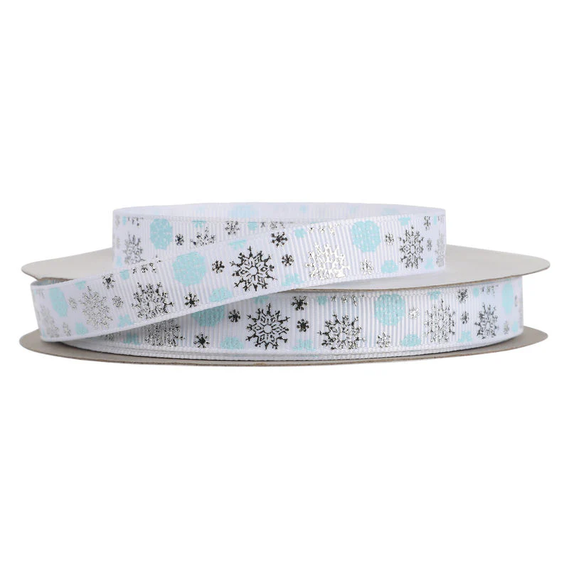 ribbon white snowflakes 13mmx25m (#103411)