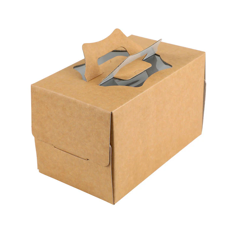 kraft log cake box top window & handle 10x6x6" (#103445)