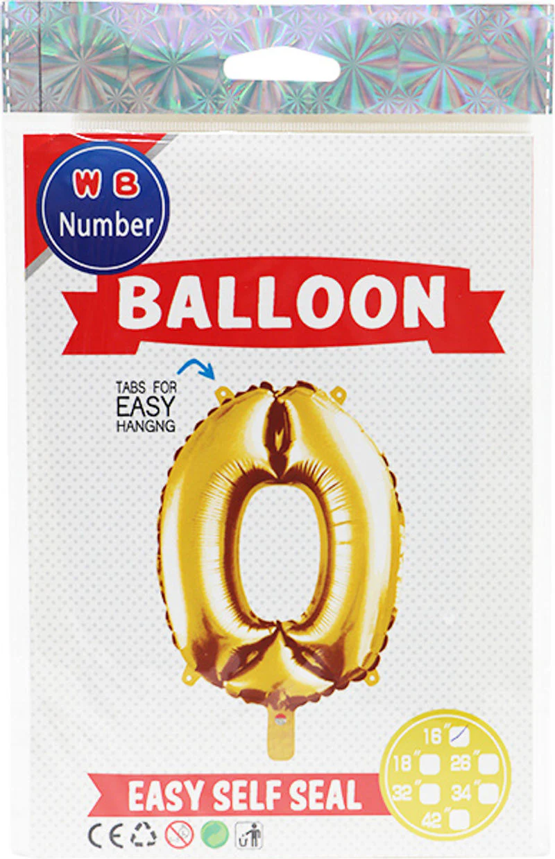 BALLOON NUMBER 0 GOLD 16" (#103704)