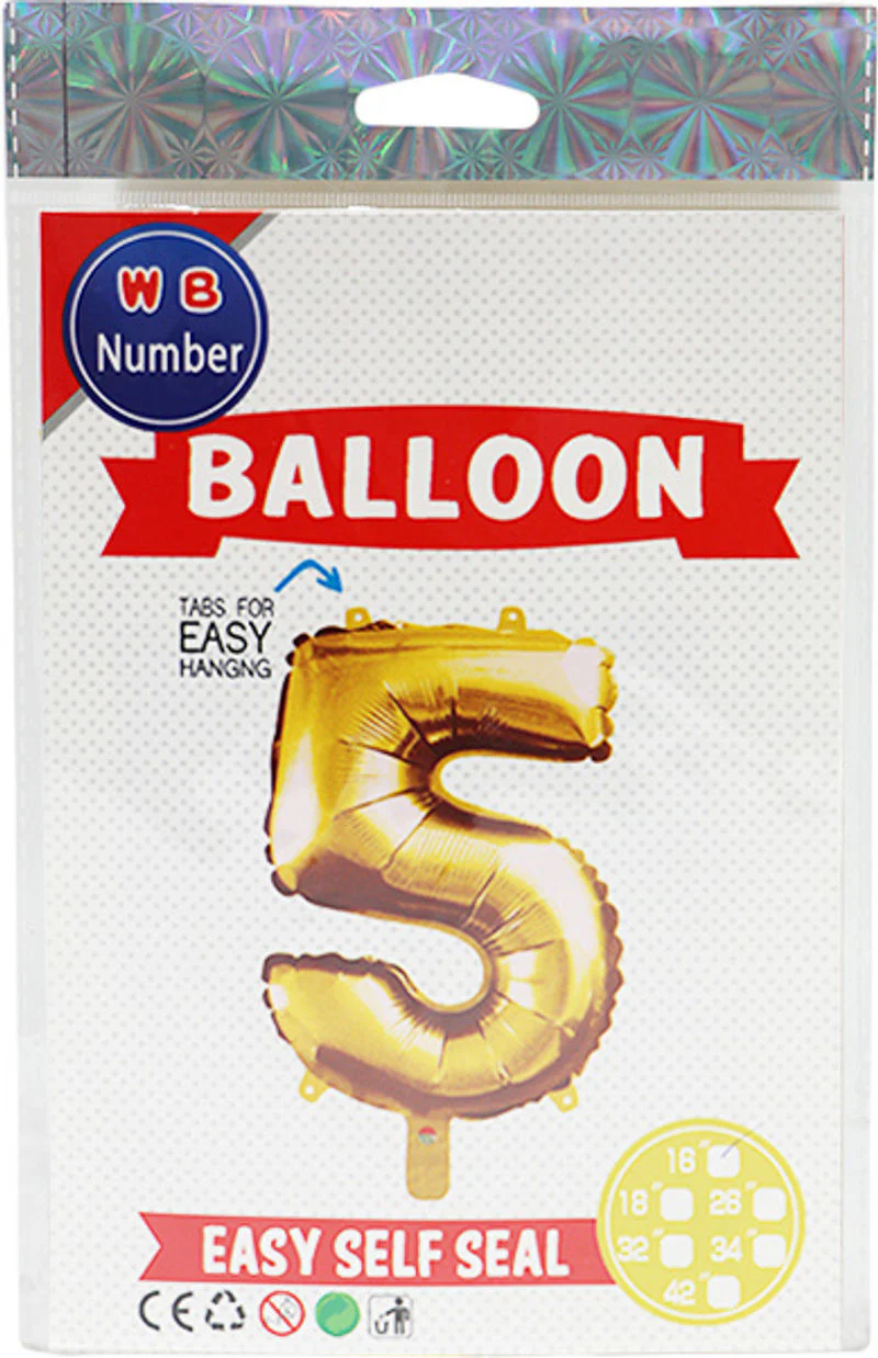 BALLOON NUMBER 5 GOLD 16" (#103709)