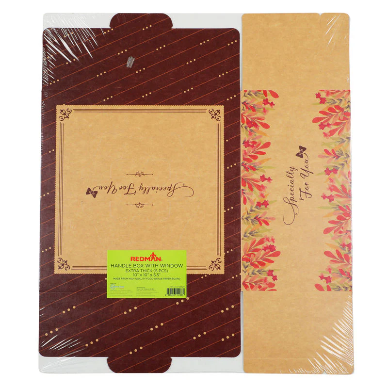 700gsm kraft cakebox window handle 10x10x5.5" 5pc (#105629) - Image 2