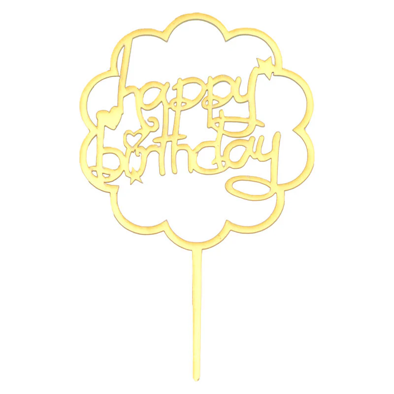 arcylic pick happy birthday wavy gold (#107224)