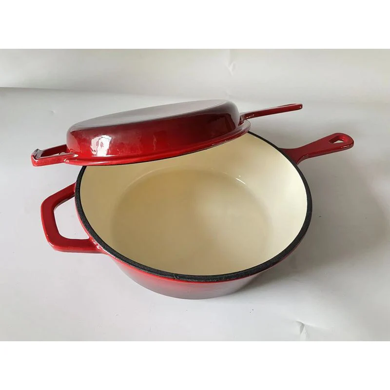 26cm 2in1 enamel cast iron combo cooker red (#108249) - Image 2