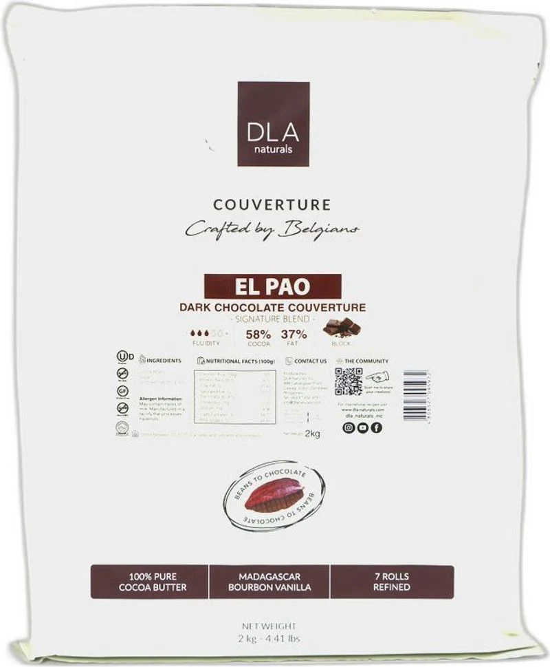 DARK CHOCOLATE COUVERTURE BLOCK 58% EL PAO 2KG (#111391)