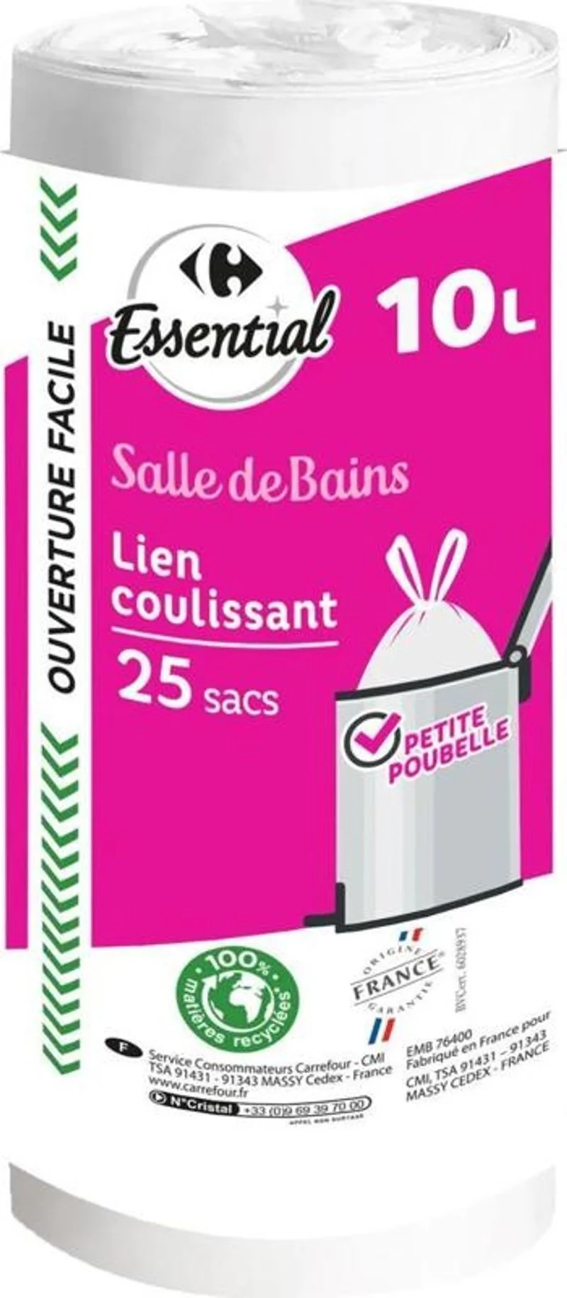 trash bags sliding link 10l bathroom 25pc (#119569)