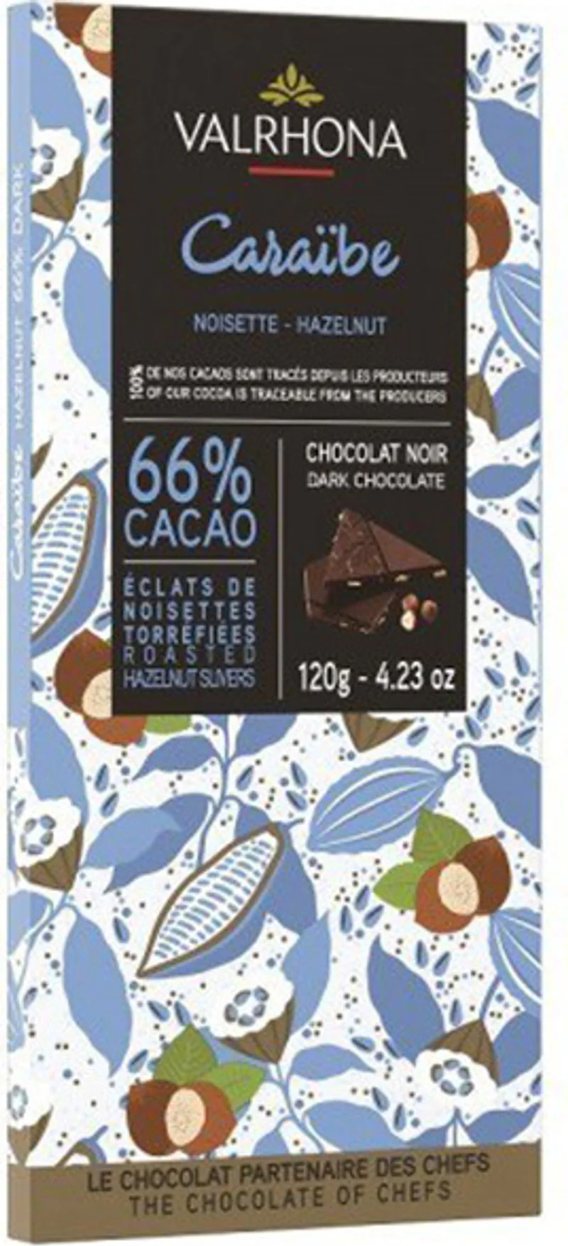 caribbean 66% dark choc bar hazelnut 120g (#124880)
