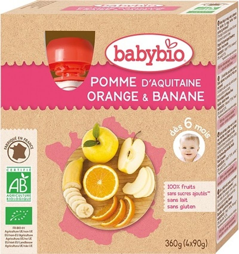 organic aquitaine apple orange banana 4x90g (#125627)