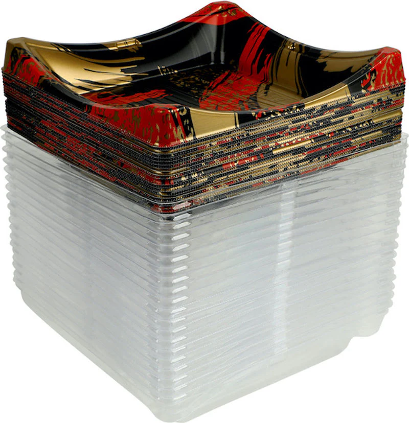 RED/GOLD PLASTIC SQUARE BOX 183.6X183.6X38MM 20SET (#200301) - Image 2
