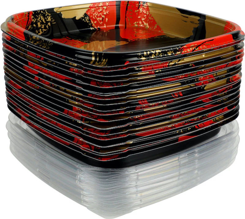 RED/GOLD PLASTIC SQUARE BOX 270X270X38MM 20SET (#200302) - Image 2